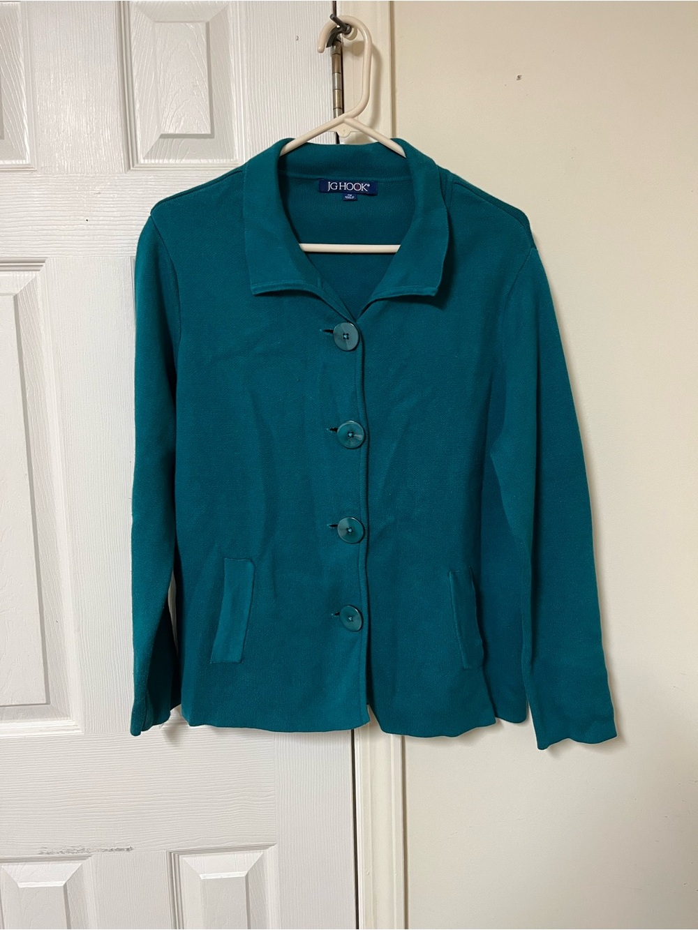 JG Hook Sweater Cardigan Womens Petite PM Green Nautical Button Granny Core